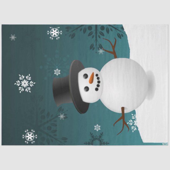 Teal Snowman Winter Scene Christmas Tissue Paper (Front)