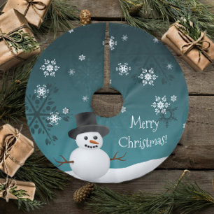 Teal Snowman Winter Scene Christmas Tree Skirt