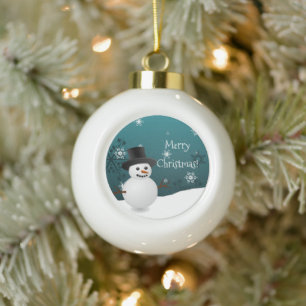 Teal Snowman Winter Scene Framed Ornament