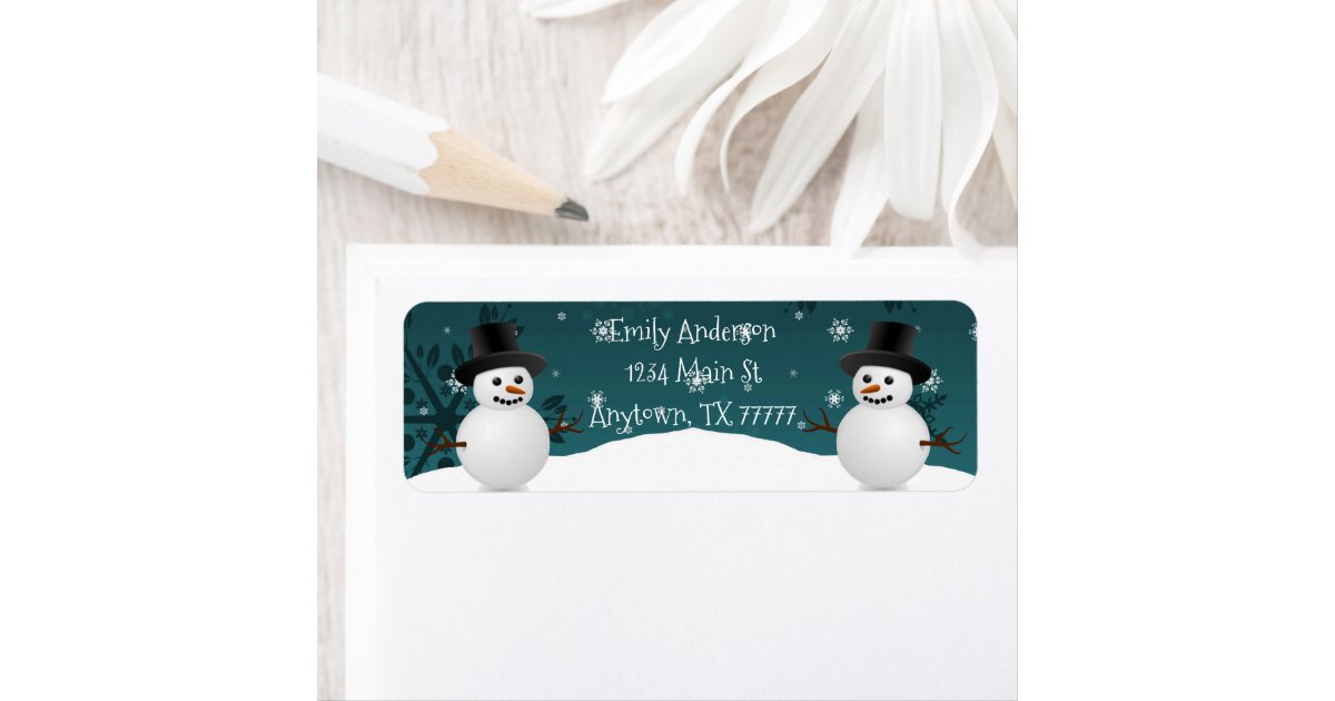 Teal Snowman Winter Scene Return Address Label | Zazzle