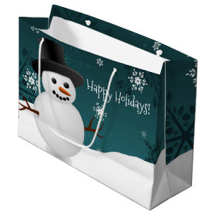 Teal Snowman Winter Scenery Christmas Gift Bag