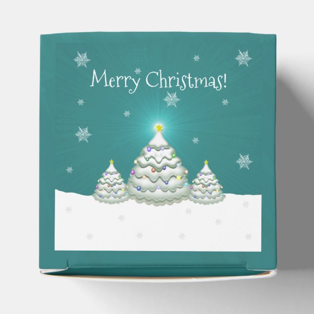 Teal Snowy Christmas Tree Favour Box (Top)