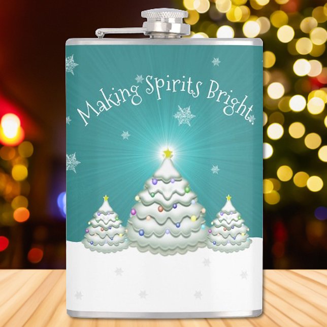 Teal Snowy Christmas Tree Flask (Teal Christmas Tree Flask)