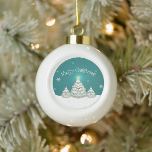 Teal Snowy Christmas Tree Framed Ornament