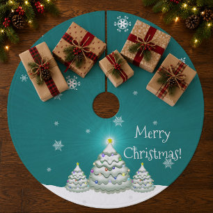Teal Snowy Christmas Tree Holiday Tree Skirt