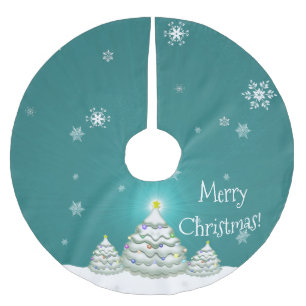 Teal Snowy Christmas Tree Holiday Tree Skirt