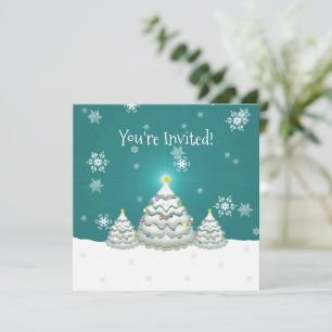 Teal Snowy Christmas Tree Invitation