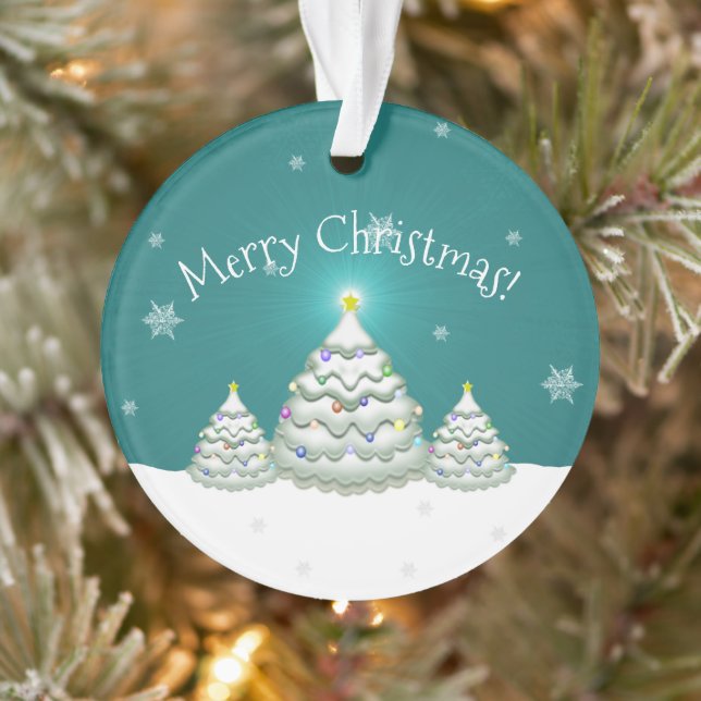 Teal Snowy Christmas Tree Ornament (Tree)