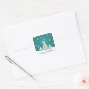 Teal Snowy Christmas Tree Sticker
