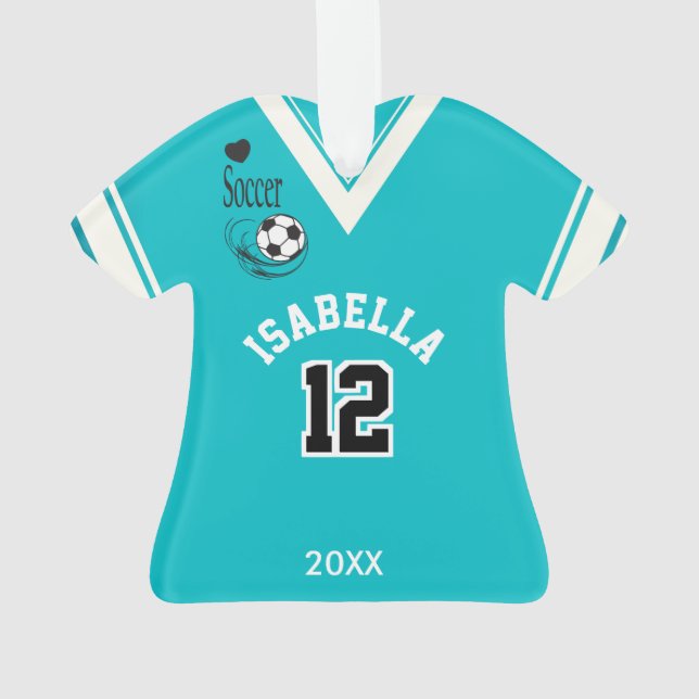 Teal Soccer Shirt Ornament (Back)