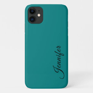 Teal Solid Colour Minimalist Elegant Name iPhone 11 Case