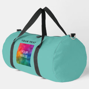 Teal Solid Colour Photo Text Custom Template Large Duffle Bag