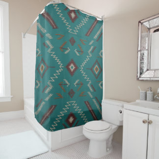 Teal Southwest Navajo Geometric Shower Curtain