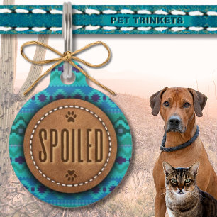 Teal Southwest Spoiled Western Leather Dog Cat Pet Tag