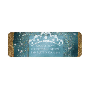 Teal Sparkle & Gold Diamond Tiara Scroll Party