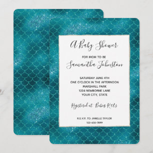 Teal Sparkle Mermaid Baby Shower Invitation