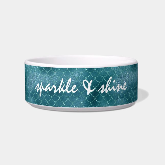 Teal Sparkle Mermaid personalised Bowl (Front)