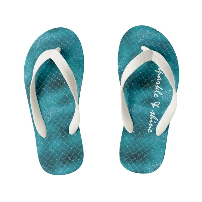 Teal Sparkle Mermaid personalised Kid's Flip Flops (Footbed)