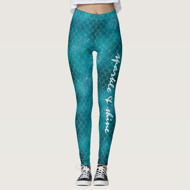 Teal Sparkle Mermaid personalised Leggings (Front)