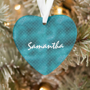 Teal Sparkle Mermaid personalised Ornament
