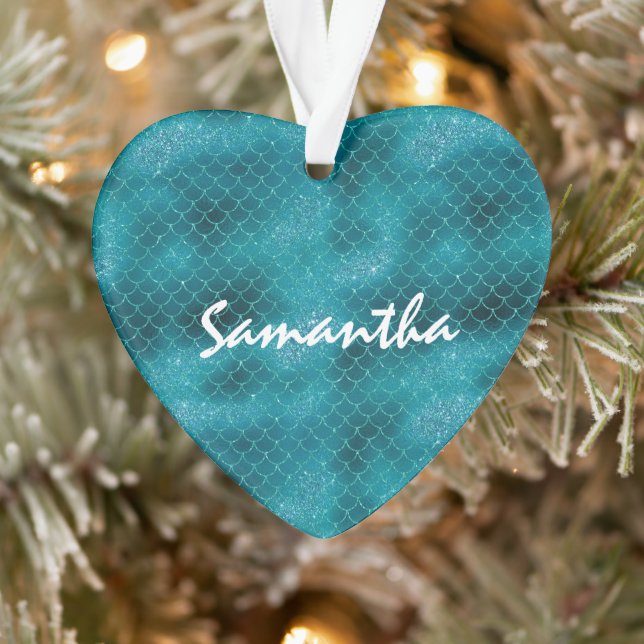 Teal Sparkle Mermaid personalised Ornament (Tree)