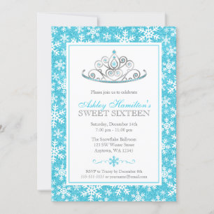 Teal Sparkle Princess Winter Wonderland Sweet 16 Invitation