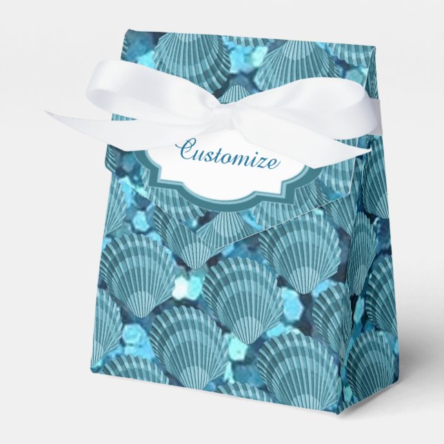 Teal Sparkle Seashell Tent Favour Box (Front Side)