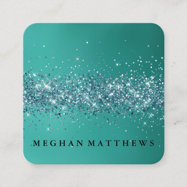 Teal Sparkles Beauty  Square Business Card (Front)