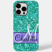 Teal sparkling glitter monogrammed Case-Mate