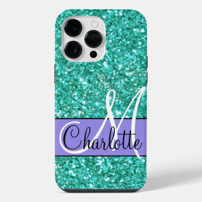 Teal  sparkling glitter monogrammed      Case-Mate iPhone Case (Back)