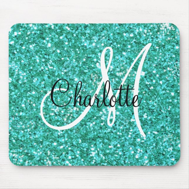 Teal  sparkling glitter monogrammed        mouse mat (Front)