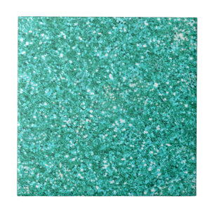 Teal sparkling glitter pattern ceramic tile