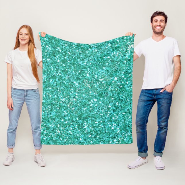 Teal sparkling glitter pattern             fleece blanket (In Situ)