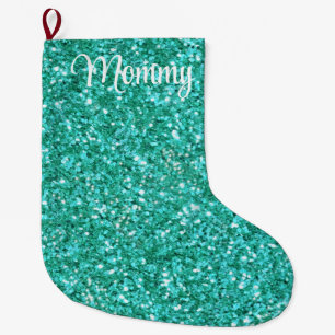 Teal sparkling glitter pattern large christmas stocking