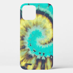 Teal Spiral Abstract. Tye Dye Shirt Circle. Grunge iPhone 12 Case