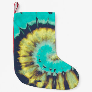 Teal Spiral Abstract. Tye Dye Shirt Circle. Grunge Small Christmas Stocking