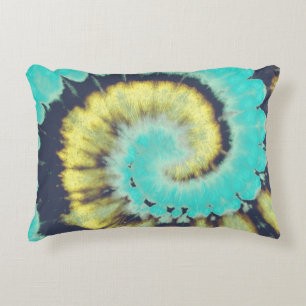 Teal Spiral: Grunge Hippie Texture. Decorative Cushion