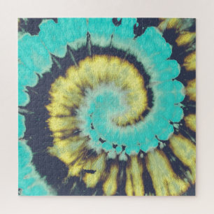 Teal Spiral: Grunge Hippie Texture. Jigsaw Puzzle