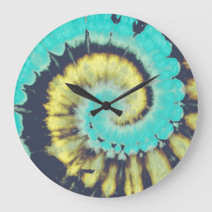 Teal Spiral: Grunge Hippie Texture. Large Clock