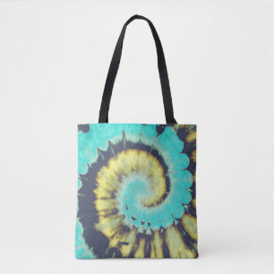 Teal Spiral: Grunge Hippie Texture. Tote Bag
