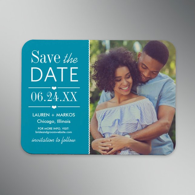 Teal Split Panel Photo Save the Date Magnet (Creator Uploaded)
