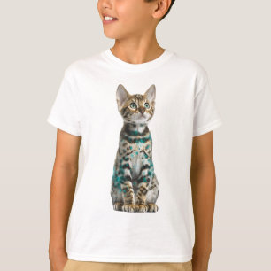 Teal Spotted Leopard Bengal Kitten Kids T-Shirt