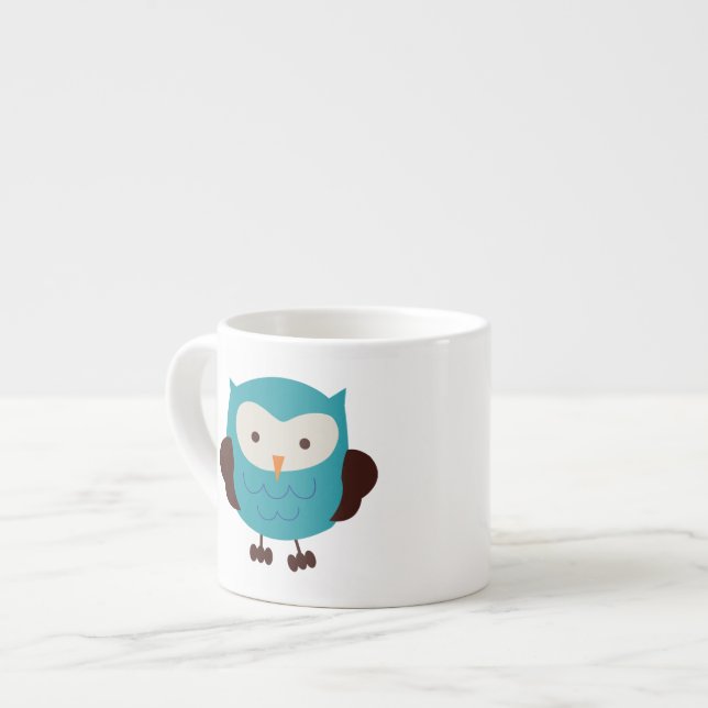 Teal Spring Owl Espresso Cup (Front Left)