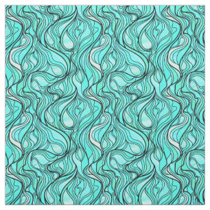 Teal Stained Glass Abstract Fabric