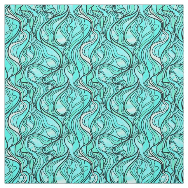 Teal Stained Glass Abstract Fabric (Swatch)