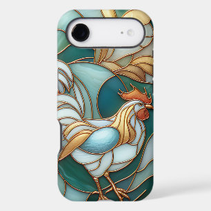 Teal Stained Glass Roosters Elegant Farmhouse