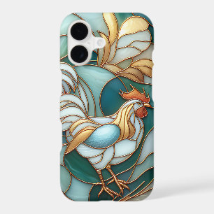 Teal Stained Glass Roosters Elegant Farmhouse