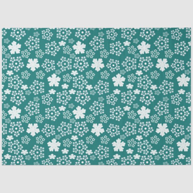 Teal Star and Snowflake Winter Pattern Tissue Paper (Front)