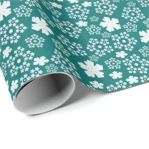 Teal Star and Snowflakes Winter Pattern Wrapping Paper