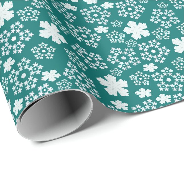 Teal Star and Snowflakes Winter Pattern Wrapping Paper (Roll Corner)
